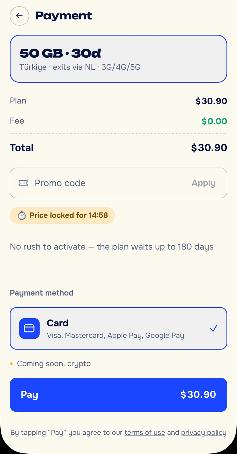 Payment screen